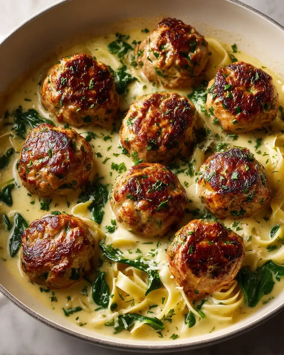 Baked Chicken Ricotta Meatballs with Spinach Alfredo Sauce Recipe