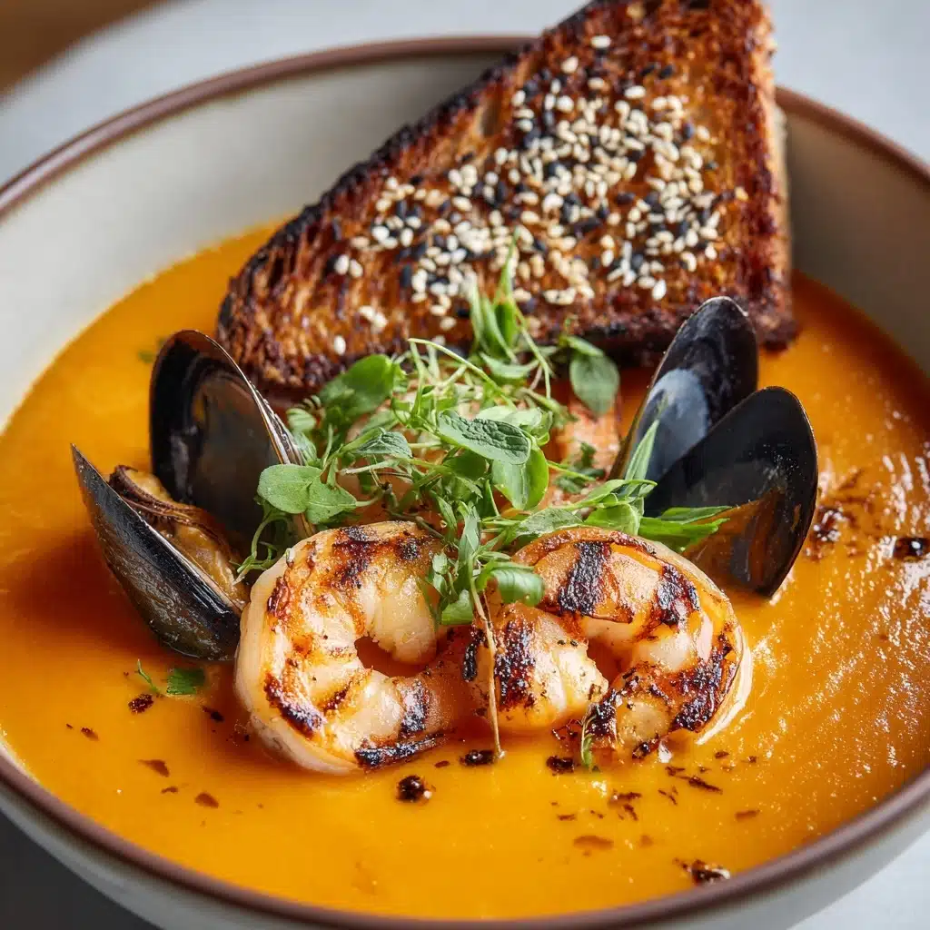 Spiced Seafood Bisque With Sesame Prawn Croutons Recipe - Recipe Image