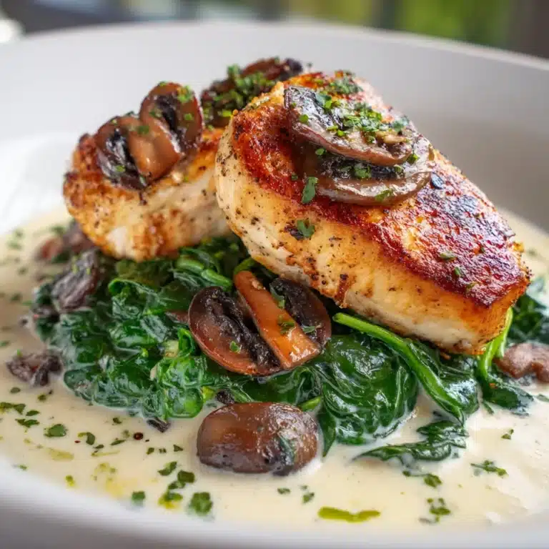 Chicken with Spinach and Mushrooms in Creamy Parmesan Sauce Recipe