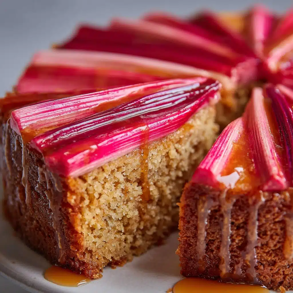 Upside-Down Rhubarb Cake with Caramel Swirls Recipe - Recipe Image