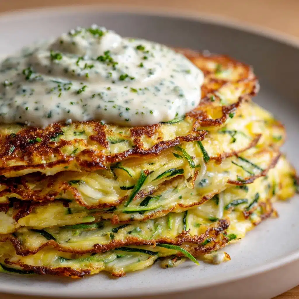 Zucchini, Feta, and Spinach Fritters with Garlic Tzatziki Recipe - Recipe Image