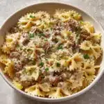Creamy Parmesan Garlic Beef Bowtie Pasta Recipe