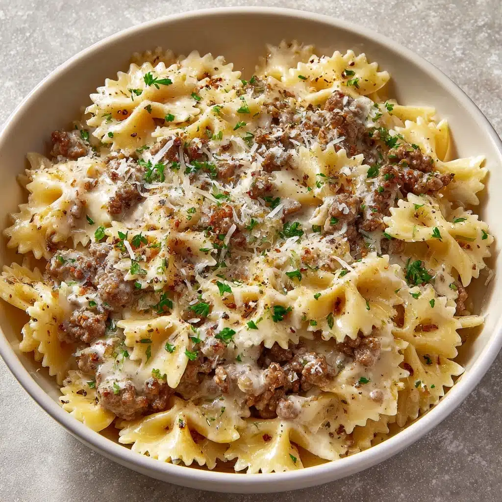 Creamy Parmesan Garlic Beef Bowtie Pasta Recipe