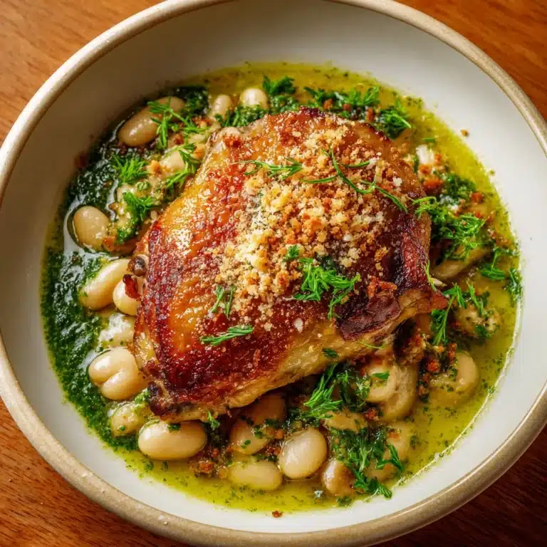 One-Pan Crispy Chicken with Cannellini Beans and Pistachio Pesto Recipe