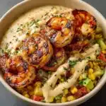 Grilled Shrimp Bowl with Avocado, Corn Salsa & Creamy Garlic Sauce Recipe