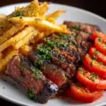 Grilled Steak with Tomato Salad and French Fries Recipe