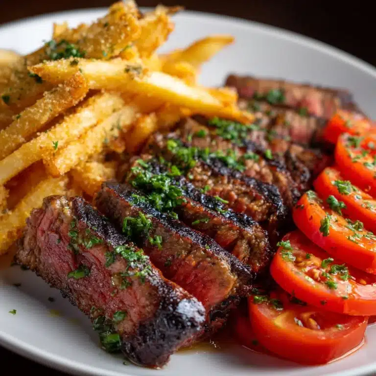 Grilled Steak with Tomato Salad and French Fries Recipe