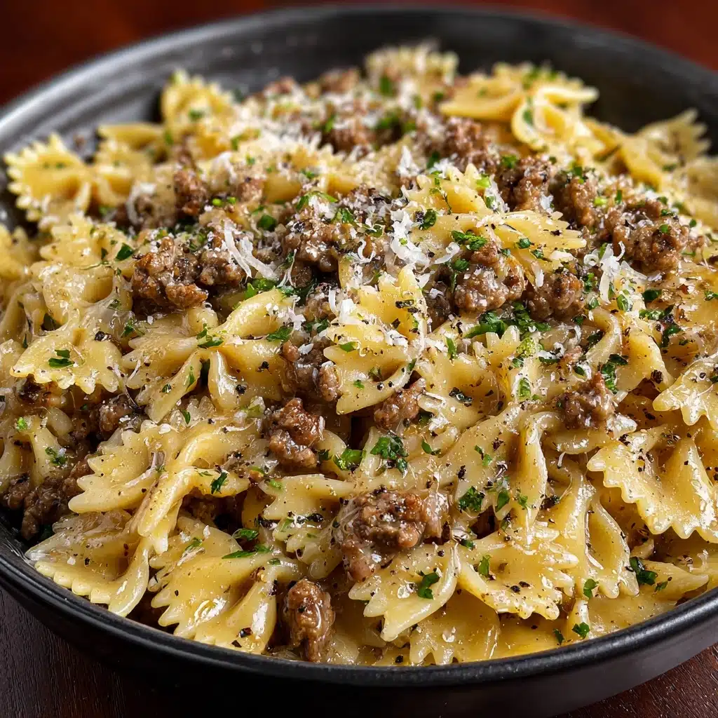 Creamy Parmesan Garlic Beef Bowtie Pasta Recipe - Recipe Image