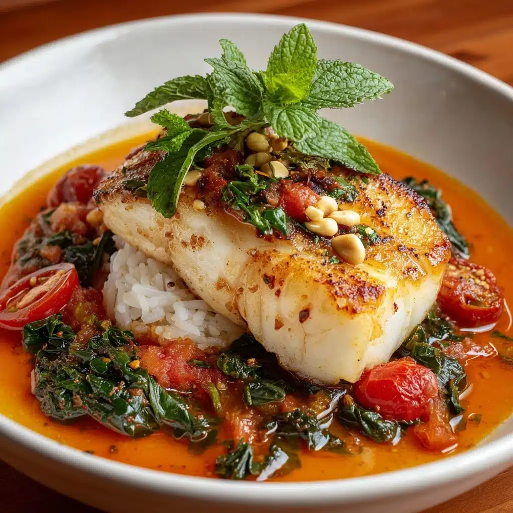 Tomato Poached Fish with Chili Oil and Herbs Recipe - Recipe Image