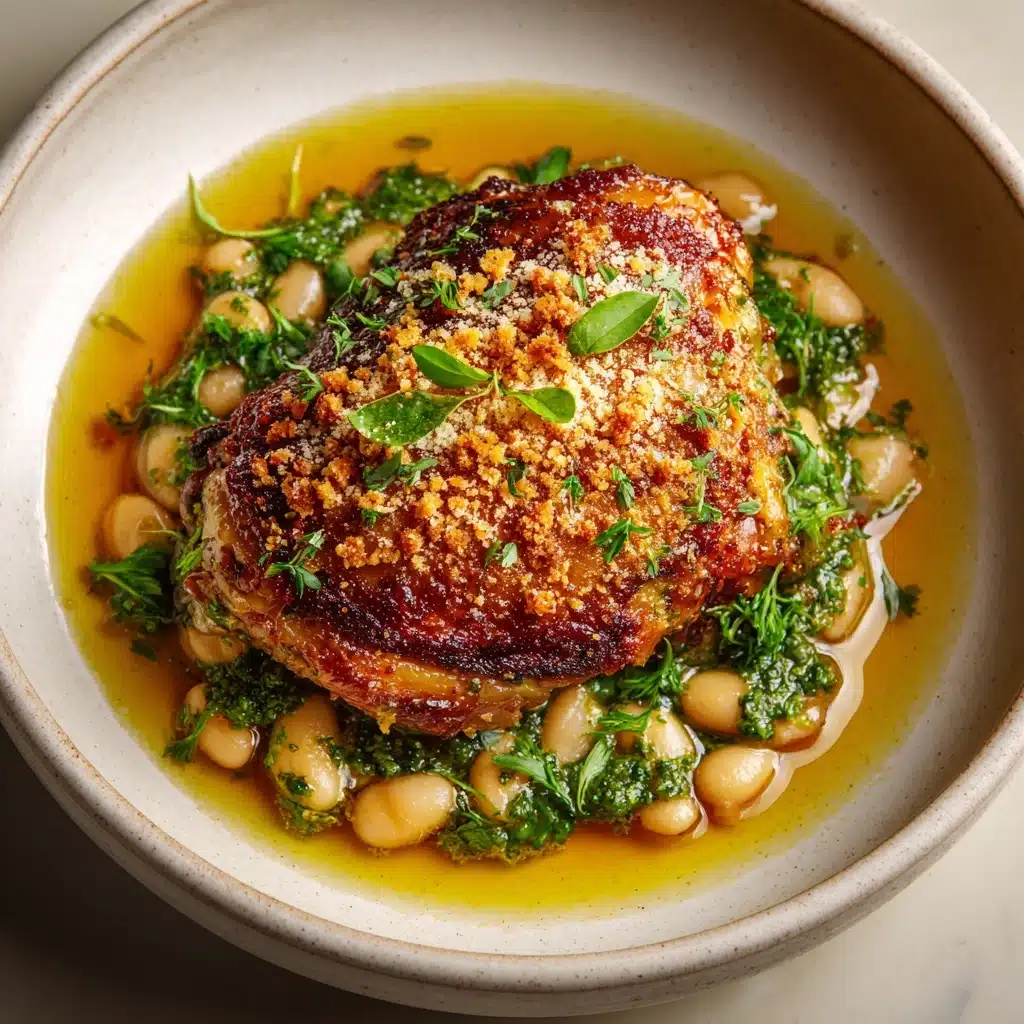 One-Pan Crispy Chicken with Cannellini Beans and Pistachio Pesto Recipe - Recipe Image