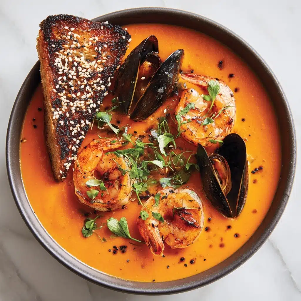 Spiced Seafood Bisque With Sesame Prawn Croutons Recipe