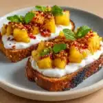 Grilled Pineapple Crostini with Burrata & Spicy Honey Recipe