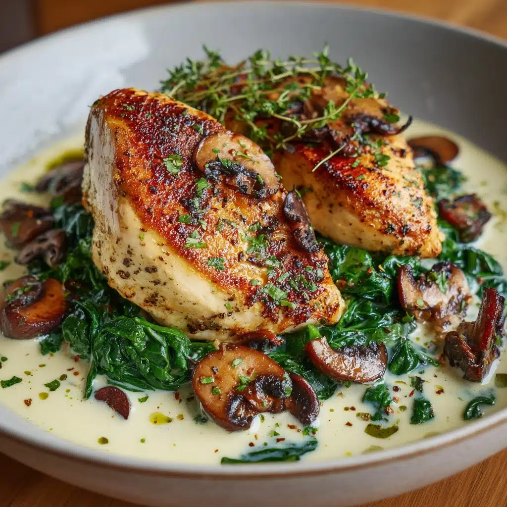 Chicken with Spinach and Mushrooms in Creamy Parmesan Sauce Recipe - Recipe Image