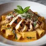Burst Cherry Tomato Basil Chicken Rigatoni Recipe