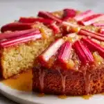 Upside-Down Rhubarb Cake with Caramel Swirls Recipe