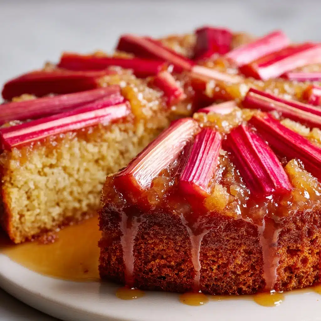 Upside-Down Rhubarb Cake with Caramel Swirls Recipe