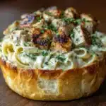 Chicken Alfredo Garlic Bread Bowls Recipe