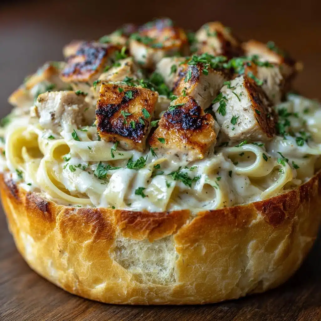 Chicken Alfredo Garlic Bread Bowls Recipe - Recipe Image