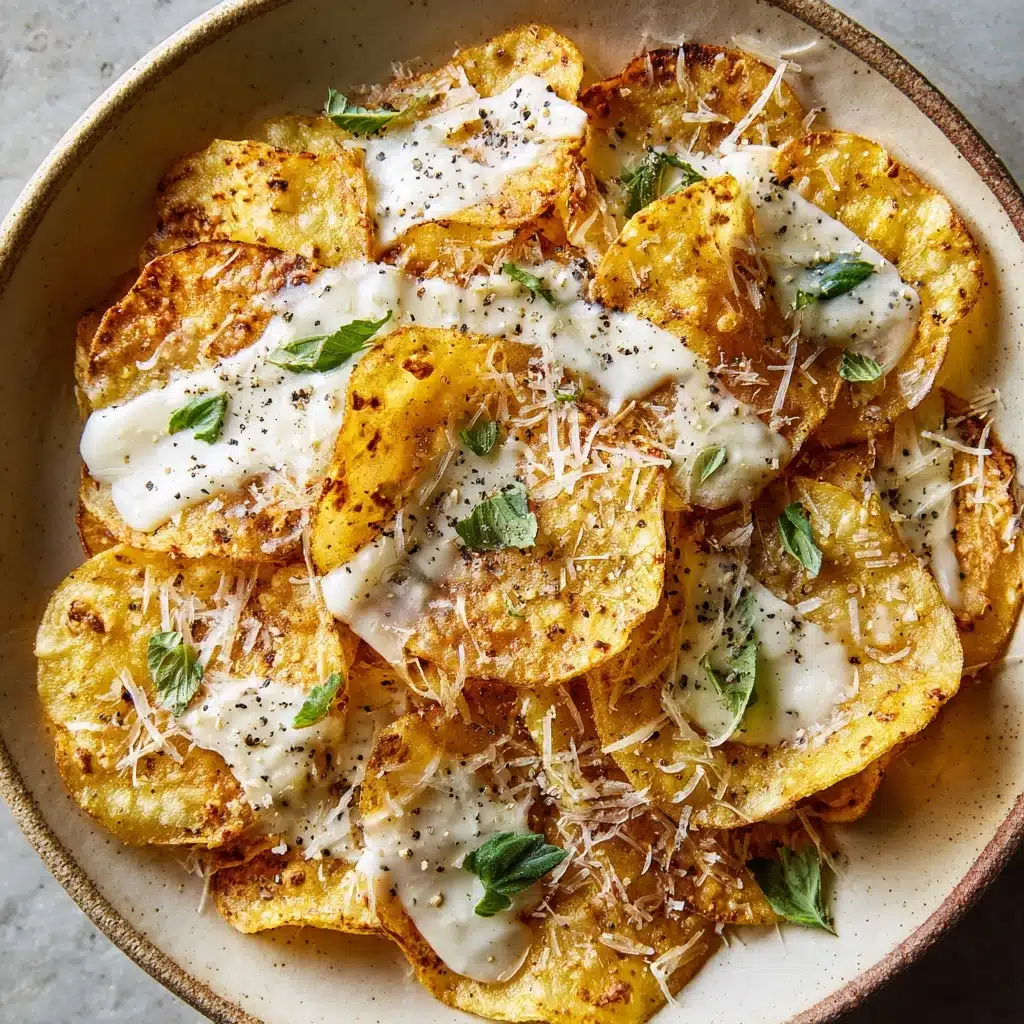 Homemade Potato Chips with Gorgonzola Cheese Sauce Recipe - Recipe Image