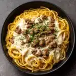 Cheesy Garlic Butter Linguine with Savory Ground Beef Recipe
