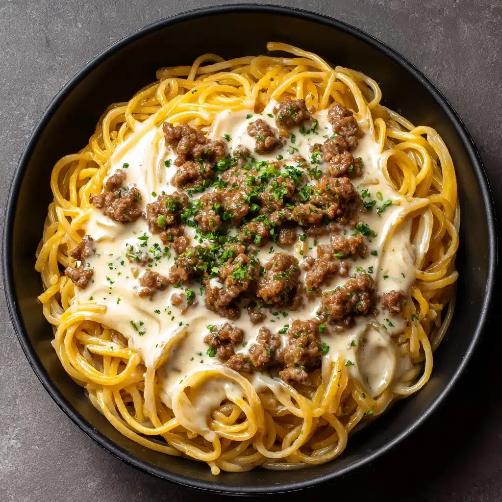Cheesy Garlic Butter Linguine with Savory Ground Beef Recipe - Recipe Image