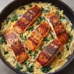 One Skillet Salmon with Lemon Orzo Recipe