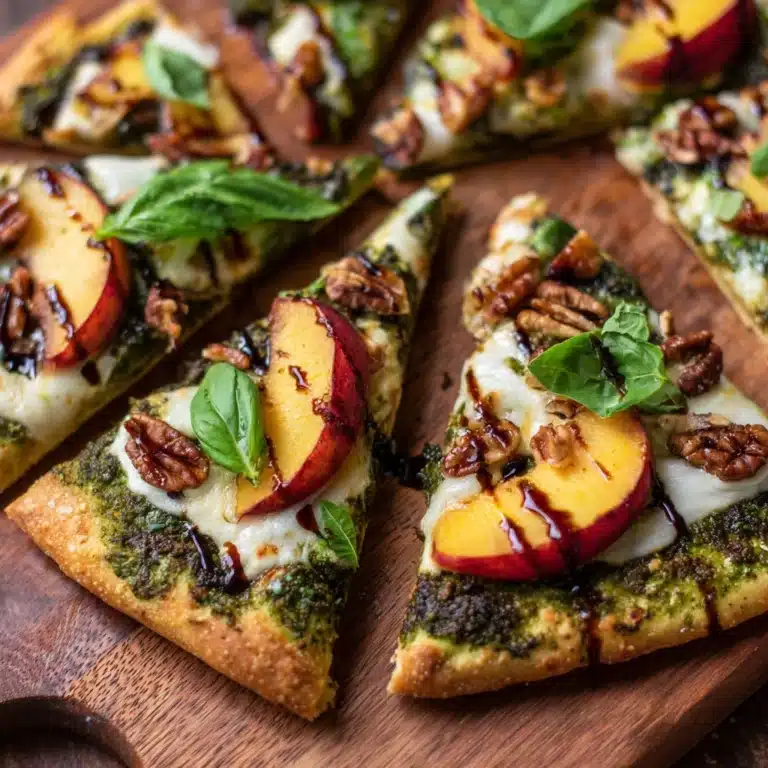 Toasted Walnut Pesto and Caramelized Nectarine Pizza with Spicy Balsamic Drizzle Recipe
