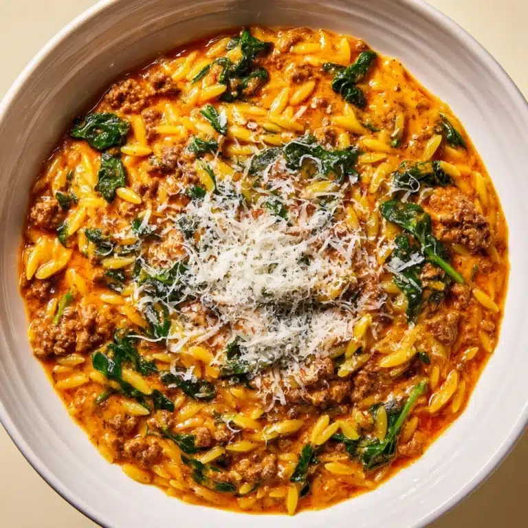 Ground Beef Orzo with Tomato Cream Sauce Recipe