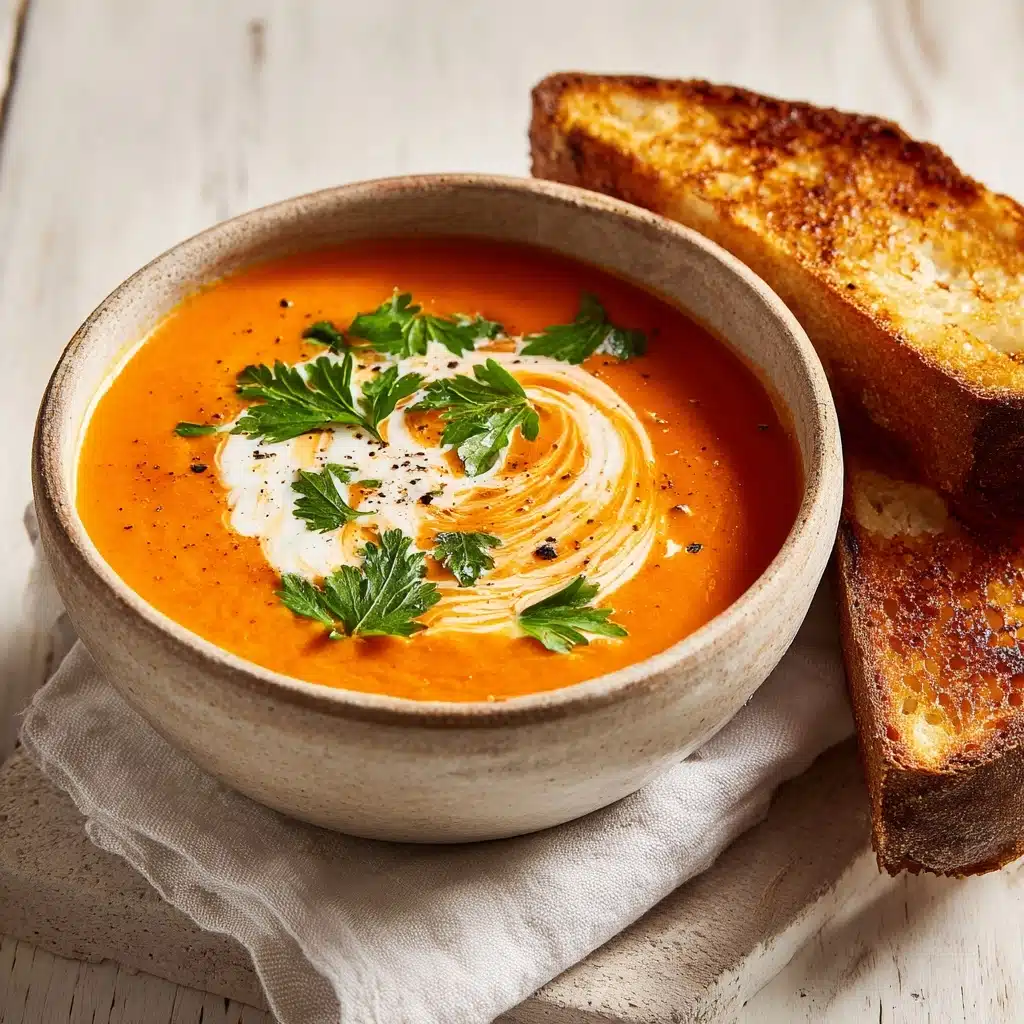 Creamy Tomato Soup with Grilled Cheese Sandwich Recipe - Recipe Image