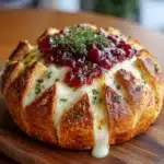 Garlic Herb Sourdough Bread Stuffed with Brie and Cranberry Sauce Recipe