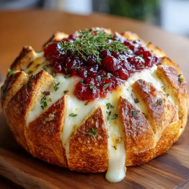 Garlic Herb Sourdough Bread Stuffed with Brie and Cranberry Sauce Recipe