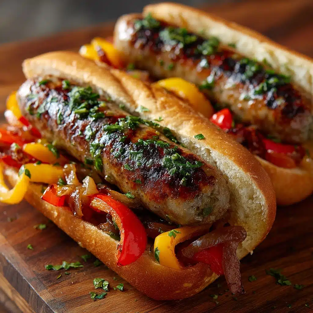 Grilled Sausage Sandwiches with Sautéed Peppers and Onions Recipe - Recipe Image