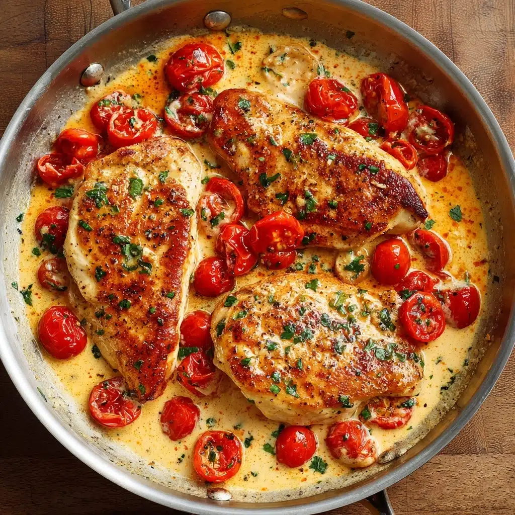 Creamy Pesto Chicken with Roasted Tomatoes Recipe - Recipe Image