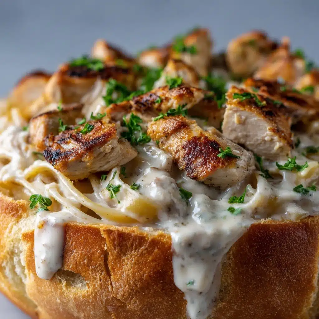 Chicken Alfredo Garlic Bread Bowls Recipe - Recipe Image