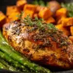 Garlic Herb Chicken with Roasted Sweet Potato & Asparagus Recipe