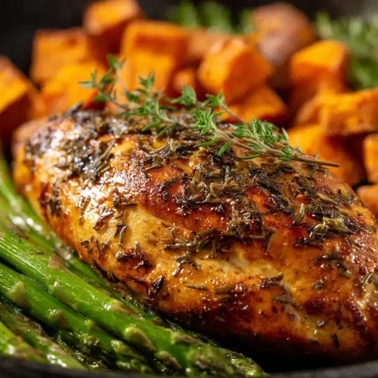 Garlic Herb Chicken with Roasted Sweet Potato & Asparagus Recipe