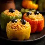 Halloween Shredded Chicken & Rice Stuffed Peppers Recipe