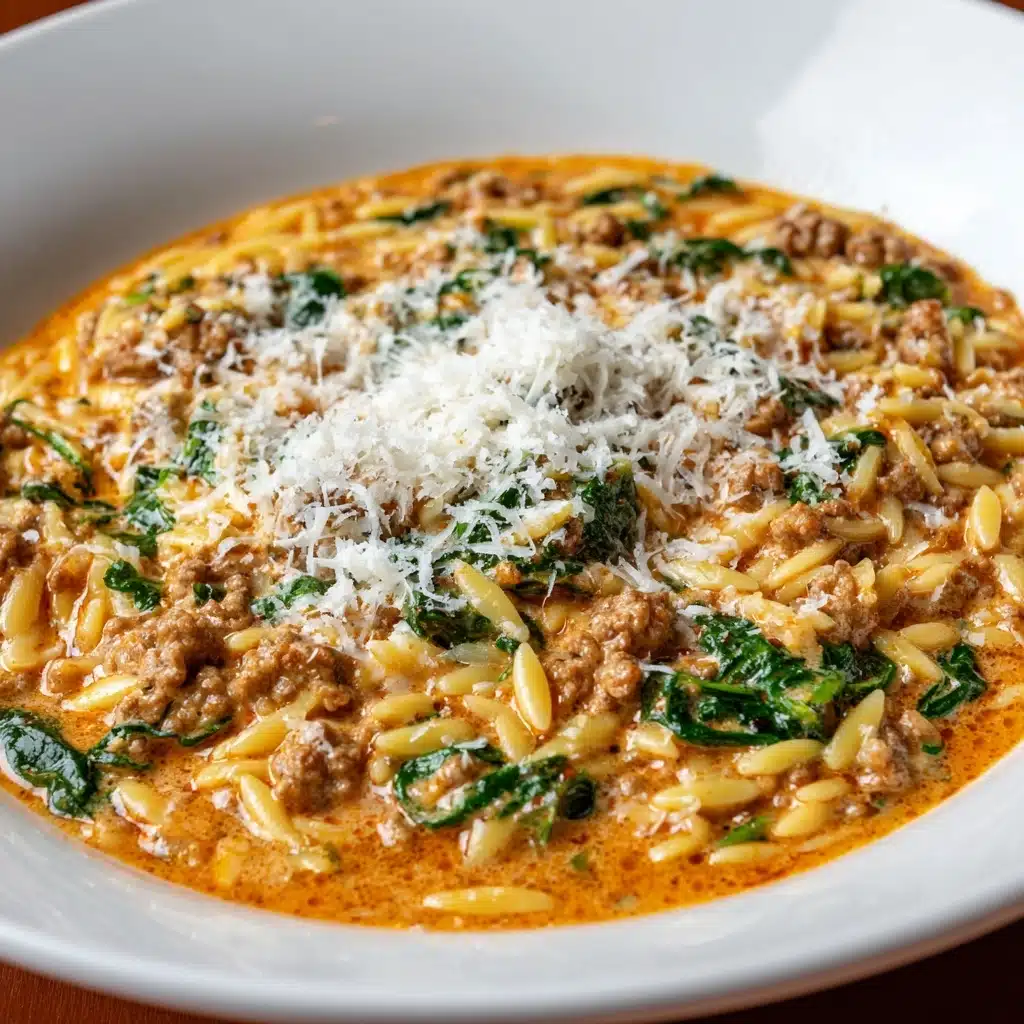 Ground Beef Orzo with Tomato Cream Sauce Recipe - Recipe Image