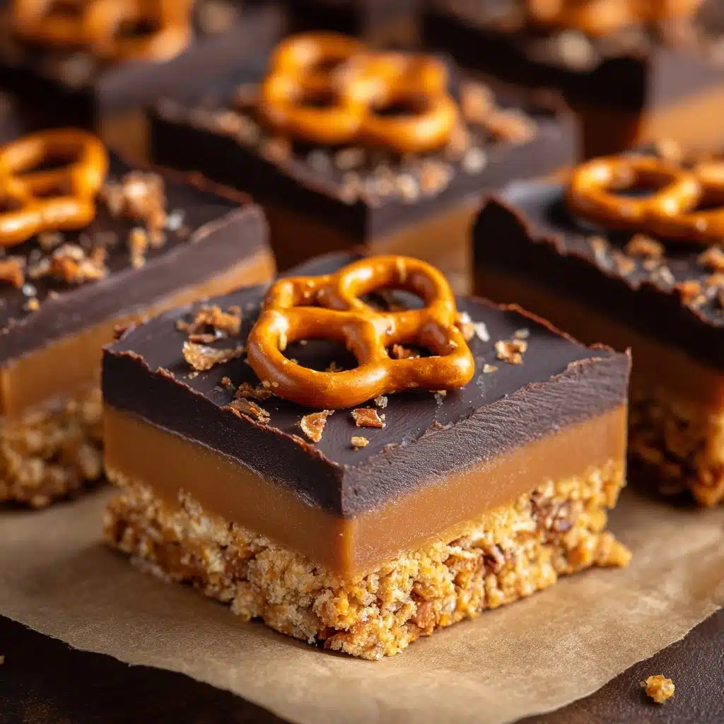 Chocolate Caramel Peanut Butter Pretzel Bars Recipe - Recipe Image