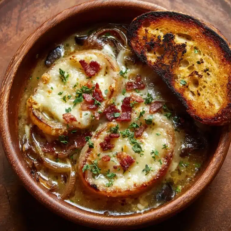Mushroom & Caramelized Onion Soup with Cheesy Toasties Recipe