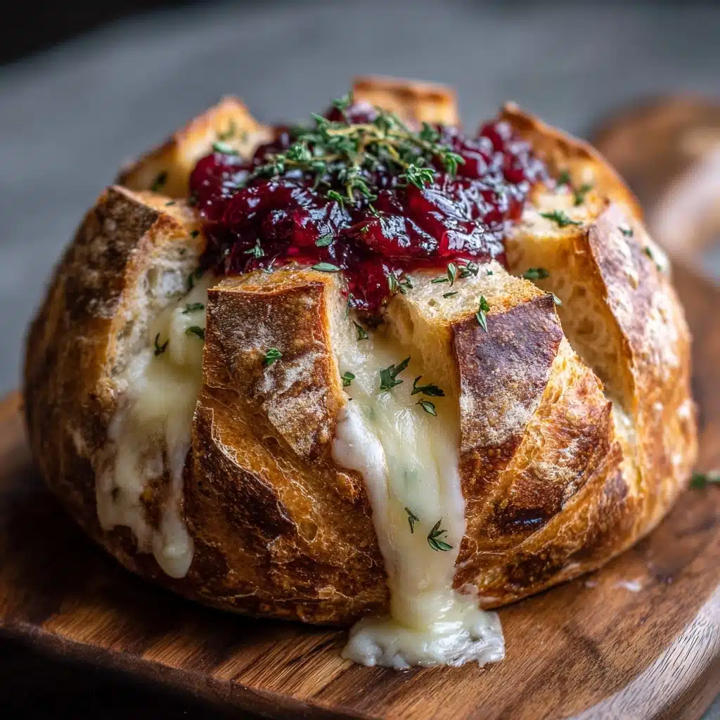 Garlic Herb Sourdough Bread Stuffed with Brie and Cranberry Sauce Recipe - Recipe Image