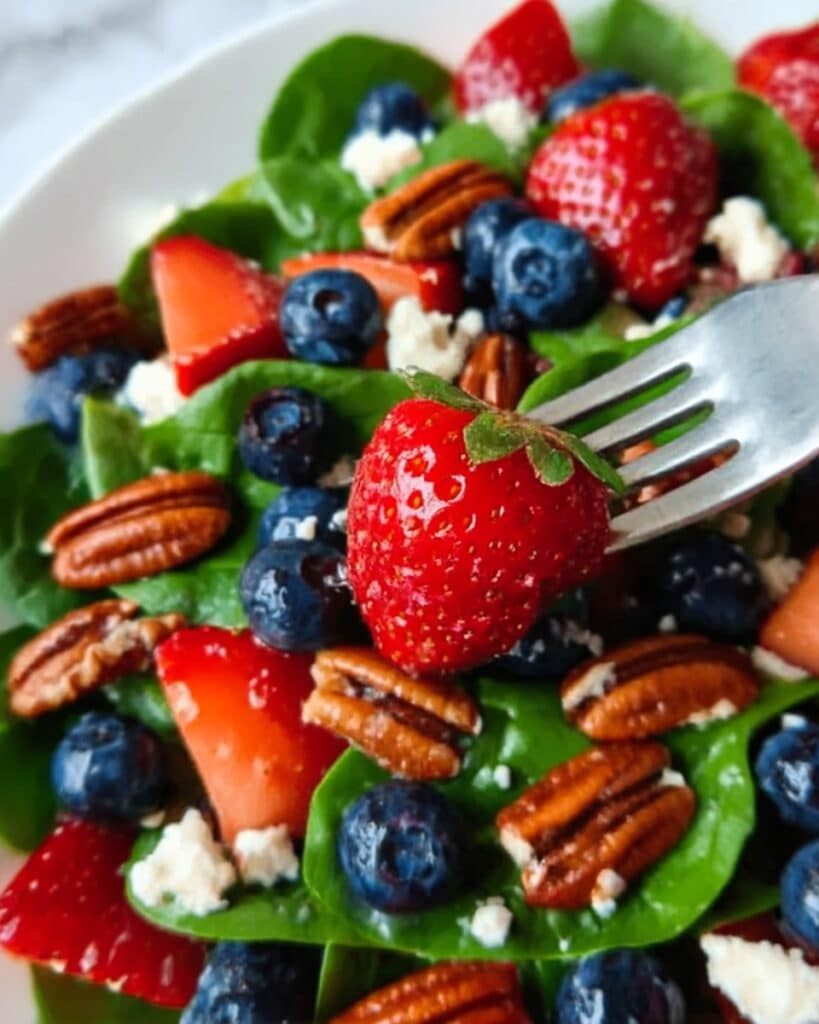 Strawberry & Blueberry Spinach Salad with Pecans and Feta Recipe