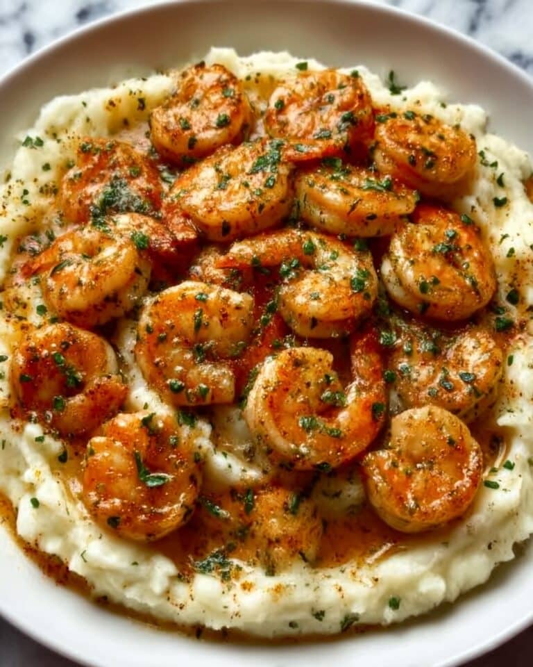 Garlic Shrimp with Creamy Parmesan Sauce and Mashed Potatoes Recipe