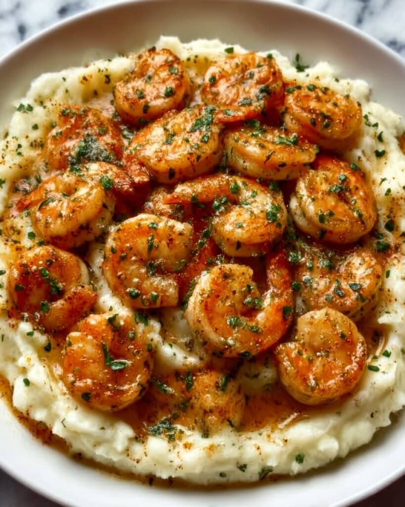 Garlic Shrimp with Creamy Parmesan Sauce and Mashed Potatoes Recipe