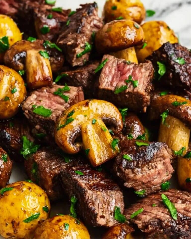Grilled Steak, Potato, and Mushroom Kabobs Recipe