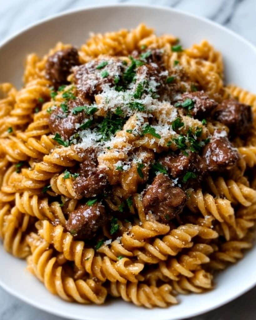 Beef Rotini with Garlic Parmesan Sauce Recipe