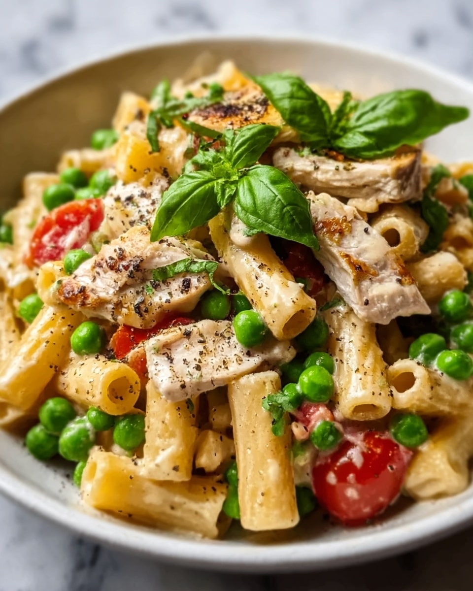 Creamy Chicken and Pea Carbonara Pasta Recipe - Recipe Image