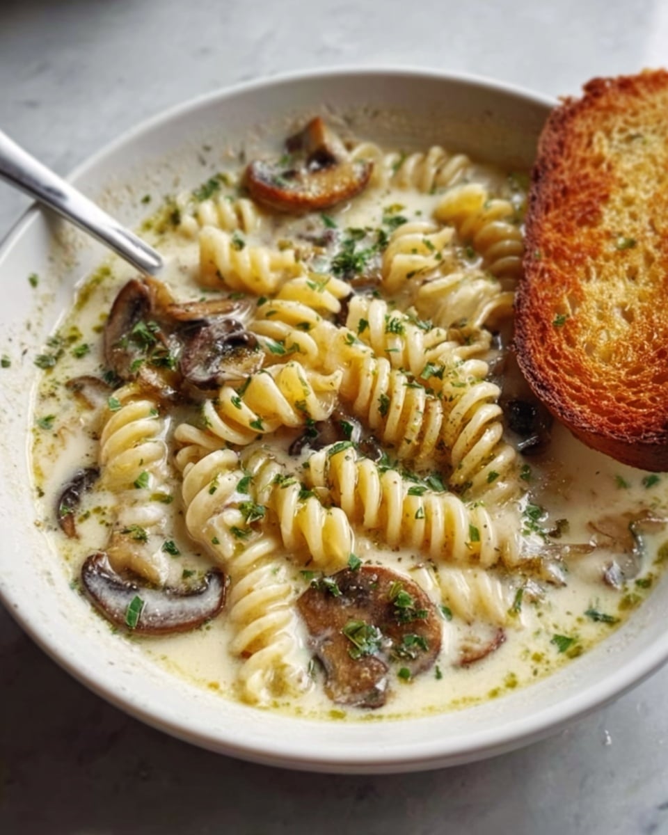 Creamy Mushroom Pasta Soup Recipe - Recipe Image