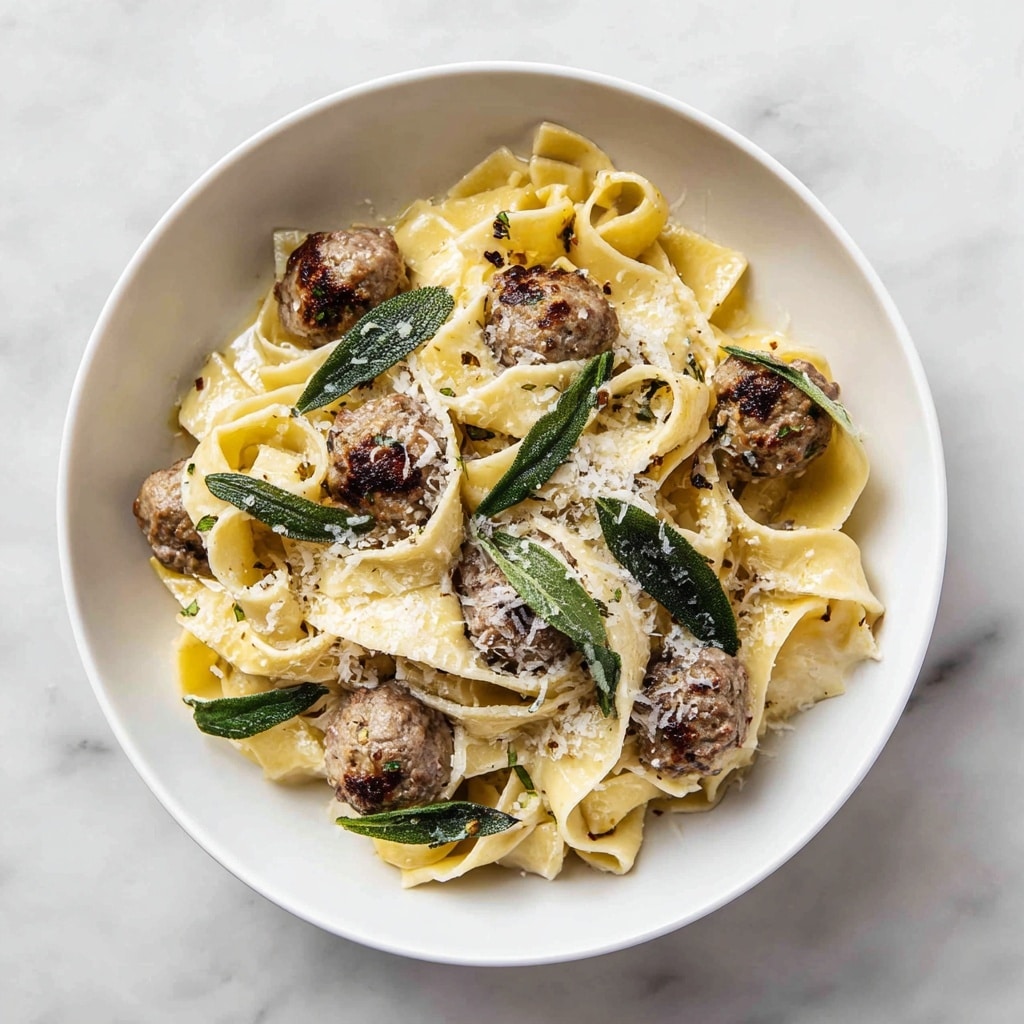 Winter Pasta with Mushrooms, Sausage Meatballs, Walnuts & Crispy Sage Recipe - Recipe Image