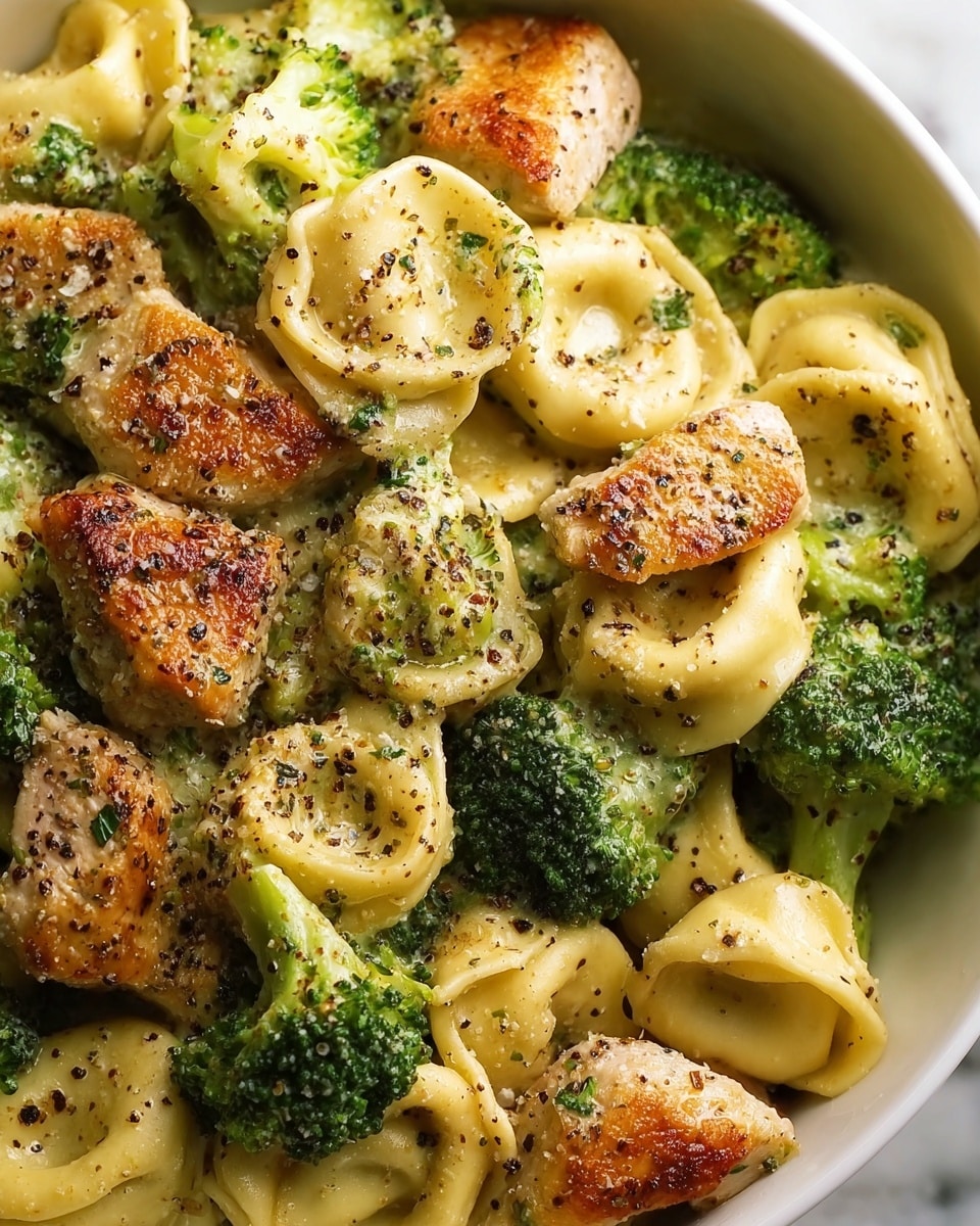 Easy Creamy Garlic Parmesan Tortellini with Chicken and Broccoli Recipe - Recipe Image